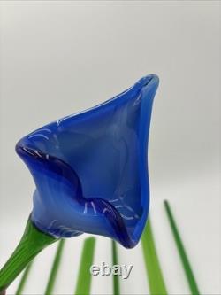 Hand Blown Murano Style Glass Flowers Multicolor Long Stem Set/7