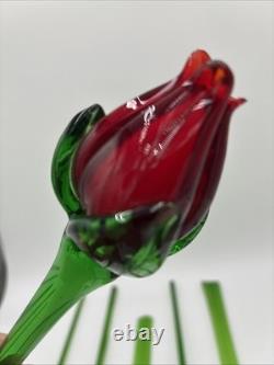 Hand Blown Murano Style Glass Flowers Multicolor Long Stem Set/7