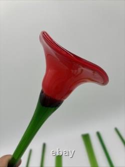Hand Blown Murano Style Glass Flowers Multicolor Long Stem Set/7