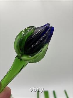 Hand Blown Murano Style Glass Flowers Multicolor Long Stem Set/7