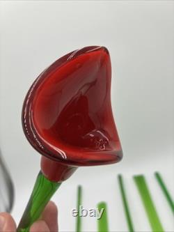 Hand Blown Murano Style Glass Flowers Multicolor Long Stem Set/7