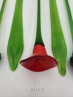 Hand Blown Murano Style Glass Flowers Multicolor Long Stem Set/7