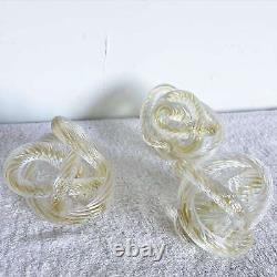 Hand Blown Murano Style Glass Ribbed and Twisted Love Knot Sculpture, Set of 3