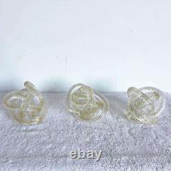 Hand Blown Murano Style Glass Ribbed and Twisted Love Knot Sculpture, Set of 3