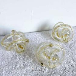 Hand Blown Murano Style Glass Ribbed and Twisted Love Knot Sculpture, Set of 3