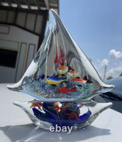 Hand Blown Murano Style Glass Sailboat Aquarium. Unique Extravagant Piece