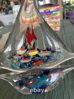 Hand Blown Murano Style Glass Sailboat Aquarium. Unique Extravagant Piece