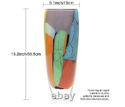 Hand Blown Murano Style Glass Vase Multicolor 13 H Centerpiece Vase