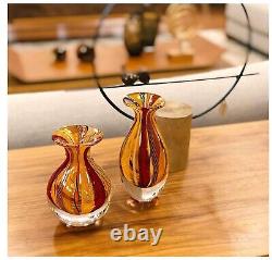 Hand Blown Murano Style Glass Vase Pair of Vases Red & Orange Brand New