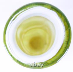 Hand Blown Murano Style Green & White Striped Swirl Art Glass Vases Set of 2