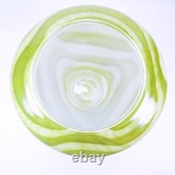 Hand Blown Murano Style Green & White Striped Swirl Art Glass Vases Set of 2