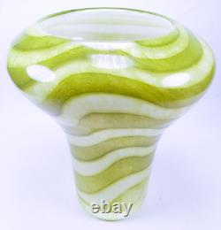 Hand Blown Murano Style Green & White Striped Swirl Art Glass Vases Set of 2