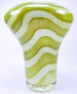 Hand Blown Murano Style Green & White Striped Swirl Art Glass Vases Set of 2