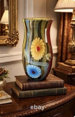 Hand Blown Murano Style Heavy Glass Vase 15 High