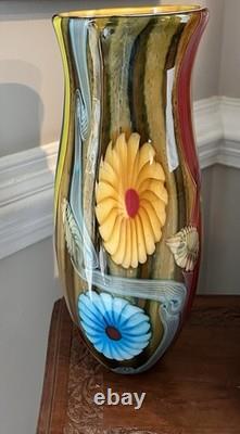 Hand Blown Murano Style Heavy Glass Vase 15 High