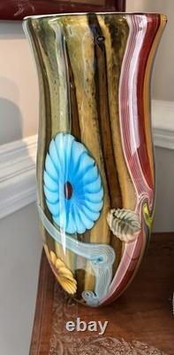 Hand Blown Murano Style Heavy Glass Vase 15 High