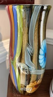Hand Blown Murano Style Heavy Glass Vase 15 High