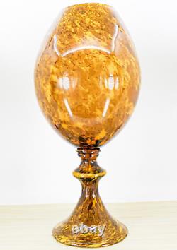 Hand Blown Murano Style Large 19.5 Tall Amber Tortiose Glass Pedestal Vase Vtg