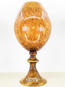 Hand Blown Murano Style Large 19.5 Tall Amber Tortiose Glass Pedestal Vase Vtg