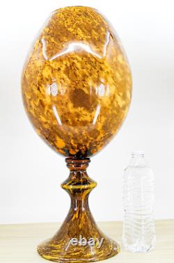 Hand Blown Murano Style Large 19.5 Tall Amber Tortiose Glass Pedestal Vase Vtg