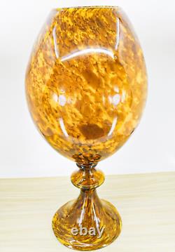 Hand Blown Murano Style Large 19.5 Tall Amber Tortiose Glass Pedestal Vase Vtg