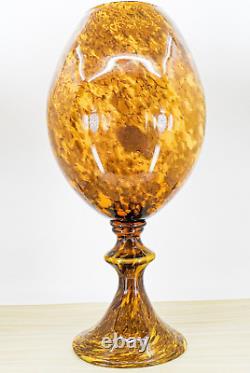 Hand Blown Murano Style Large 19.5 Tall Amber Tortiose Glass Pedestal Vase Vtg