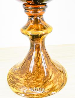 Hand Blown Murano Style Large 19.5 Tall Amber Tortiose Glass Pedestal Vase Vtg