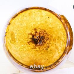 Hand Blown Murano Style Large 19.5 Tall Amber Tortiose Glass Pedestal Vase Vtg