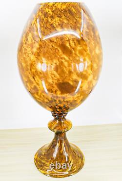 Hand Blown Murano Style Large 19.5 Tall Amber Tortiose Glass Pedestal Vase Vtg