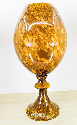 Hand Blown Murano Style Large 19.5 Tall Amber Tortiose Glass Pedestal Vase Vtg