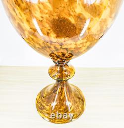 Hand Blown Murano Style Large 19.5 Tall Amber Tortiose Glass Pedestal Vase Vtg