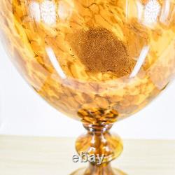 Hand Blown Murano Style Large 19.5 Tall Amber Tortiose Glass Pedestal Vase Vtg