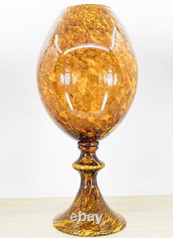 Hand Blown Murano Style Large 19.5 Tall Amber Tortiose Glass Pedestal Vase Vtg