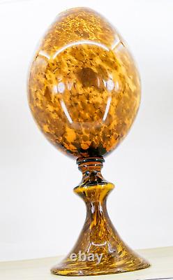 Hand Blown Murano Style Large 19.5 Tall Amber Tortiose Glass Pedestal Vase Vtg