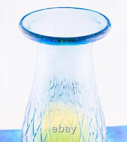 Hand Blown Murano Style Large Art Glass Vase Textured Amber Blue 17 1/4 Tall