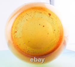 Hand Blown Murano Style Large Art Glass Vase Textured Amber Blue 17 1/4 Tall