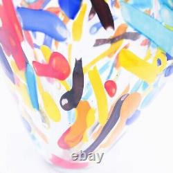 Hand Blown Murano Style Multicolored Rainbow Confetti Art Glass Vase 10.5