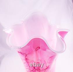 Hand Blown Murano Style Pink Brushstroke Handkerchief Ruffle Art Glass Vase 13