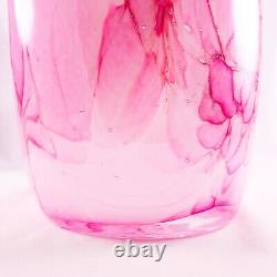 Hand Blown Murano Style Pink Brushstroke Handkerchief Ruffle Art Glass Vase 13