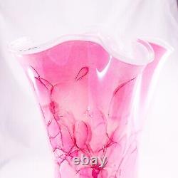 Hand Blown Murano Style Pink Brushstroke Handkerchief Ruffle Art Glass Vase 13