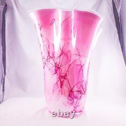 Hand Blown Murano Style Pink Brushstroke Handkerchief Ruffle Art Glass Vase 13