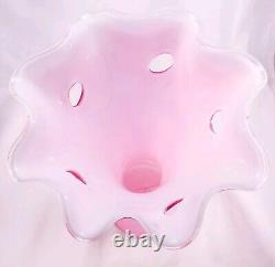 Hand Blown Murano Style Pink Watercolor Brushstroke Flower Rim Art Glass Vase