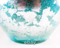 Hand Blown Murano Style Silver Green Watercolor Abstract Art Glass Vase 11.75
