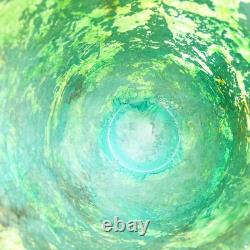 Hand Blown Murano Style Silver Green Watercolor Abstract Art Glass Vase 11.75