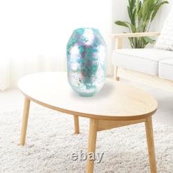 Hand Blown Murano Style Silver Green Watercolor Abstract Art Glass Vase 11.75