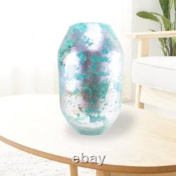 Hand Blown Murano Style Silver Green Watercolor Abstract Art Glass Vase 11.75