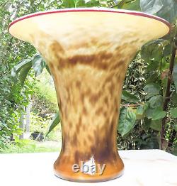 Hand Blown Murano Style Smokey Amber Spotted Wide Rim Art Glass Vase 10.5 Tall