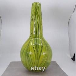 Hand Blown Murano Style Striped Art Glass Vase 16 Tall Yellow Blue Green