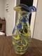 Hand Blown Murano Style Studio Art Glass Vase Blue Yellow Ribbon Swirl 9.2 Lbs