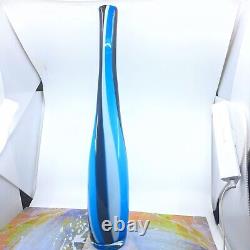 Hand Blown Murano Style Tall Candy Striped Art Glass Vase 23H Black White Blue